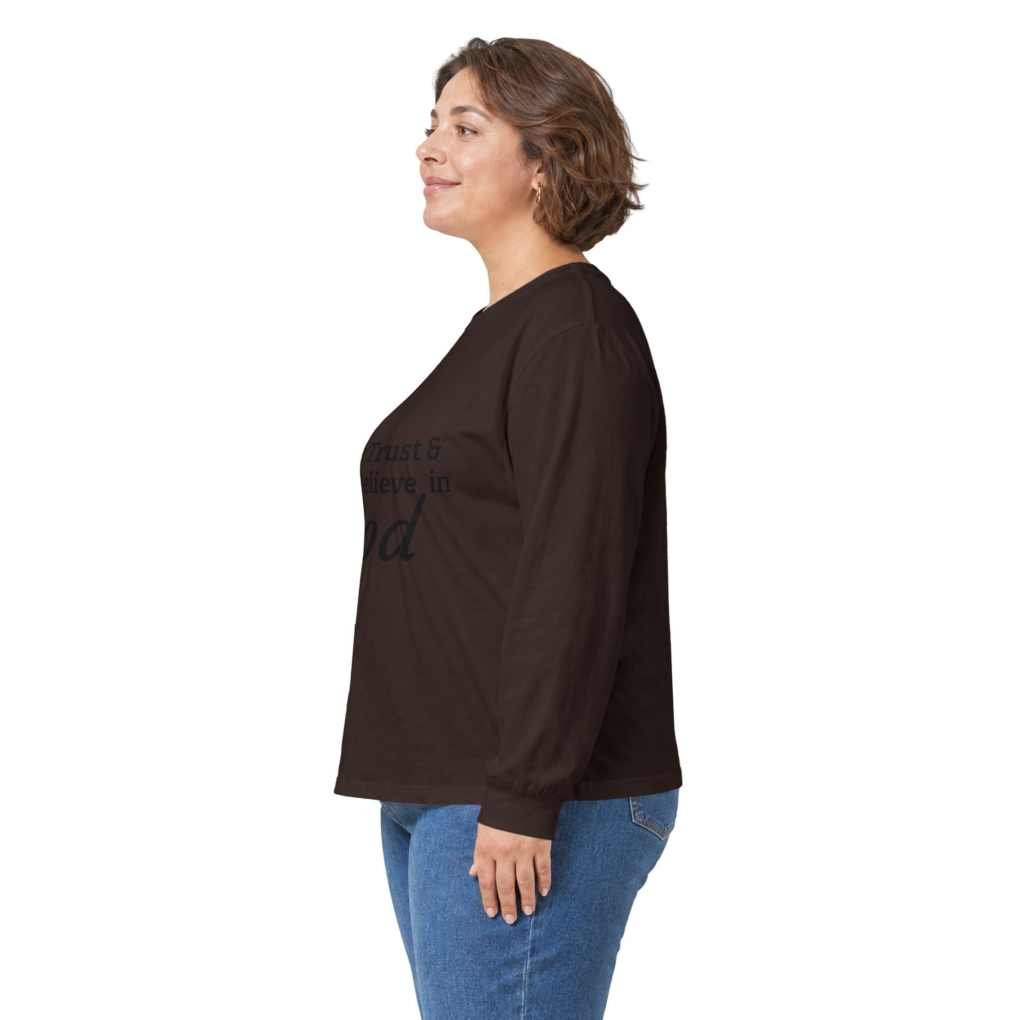 Faith Long Sleeve Tee — “We Trust & Believe in God” Religious Shirt