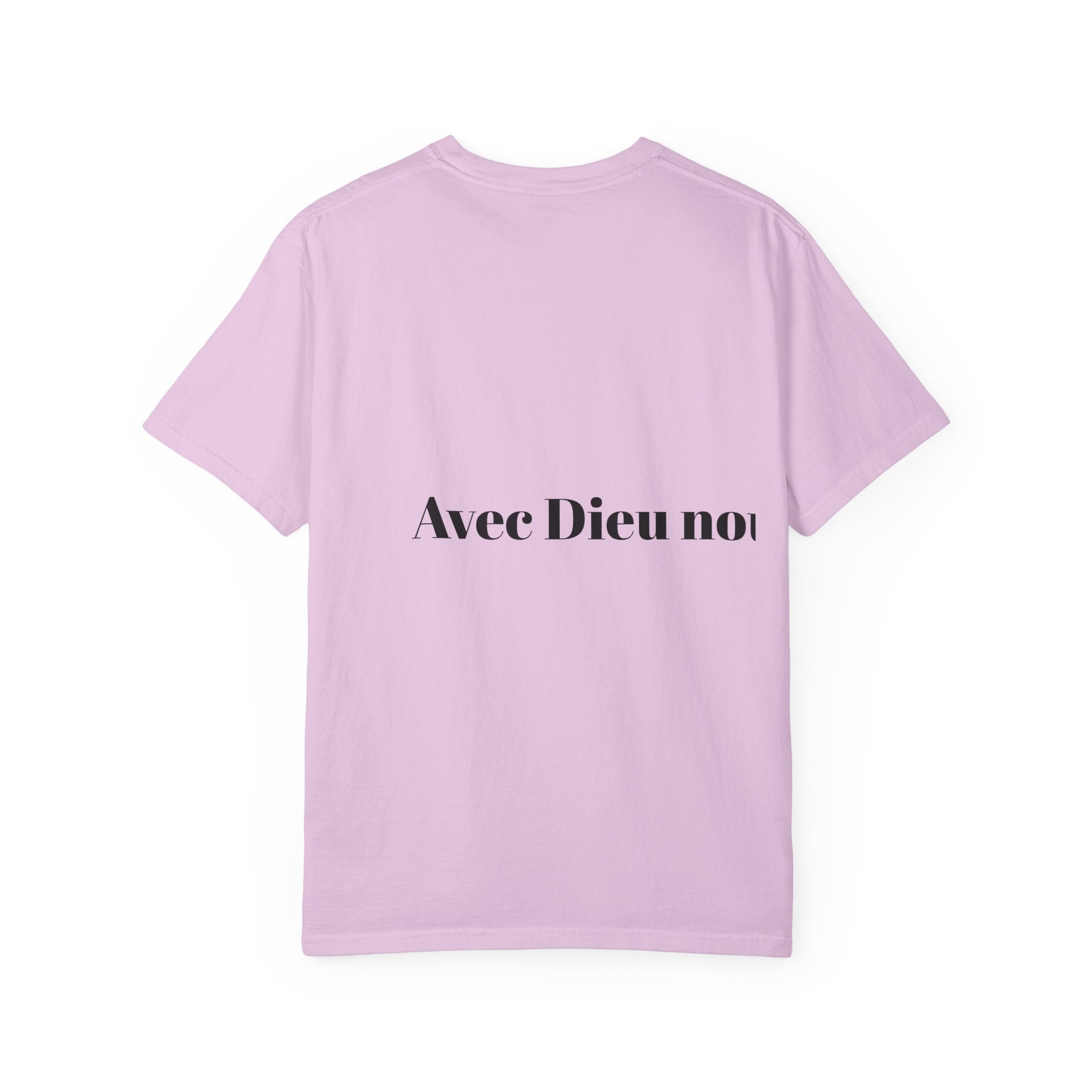 Church T-Shirt — "The City of God Community Church" Logo Tee with Cross & Bible (Matthew 4:23) — French "Avec Dieu" Back Design