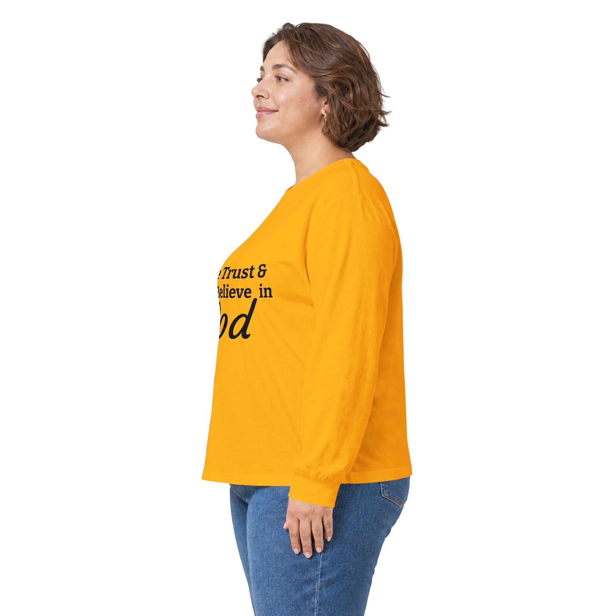 Faith Long Sleeve Tee — “We Trust & Believe in God” Religious Shirt