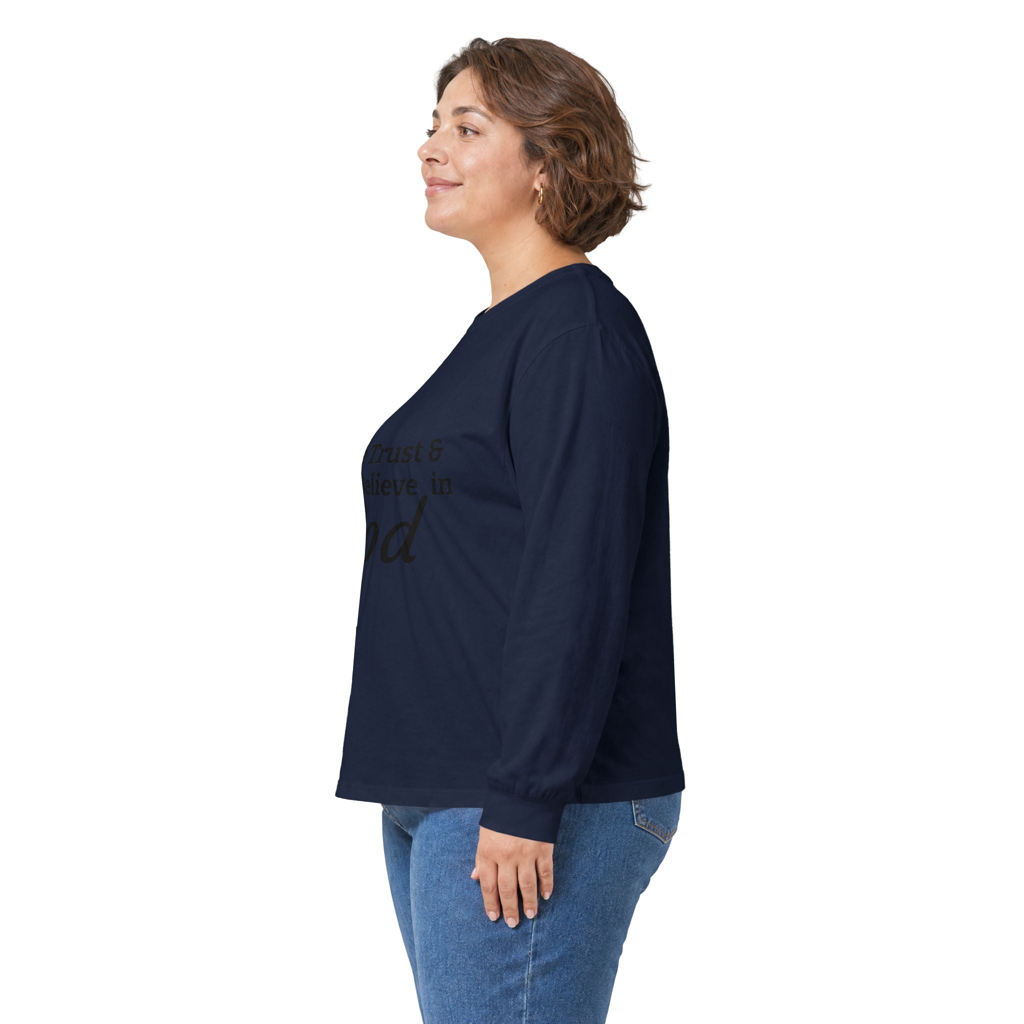 Faith Long Sleeve Tee — “We Trust & Believe in God” Religious Shirt