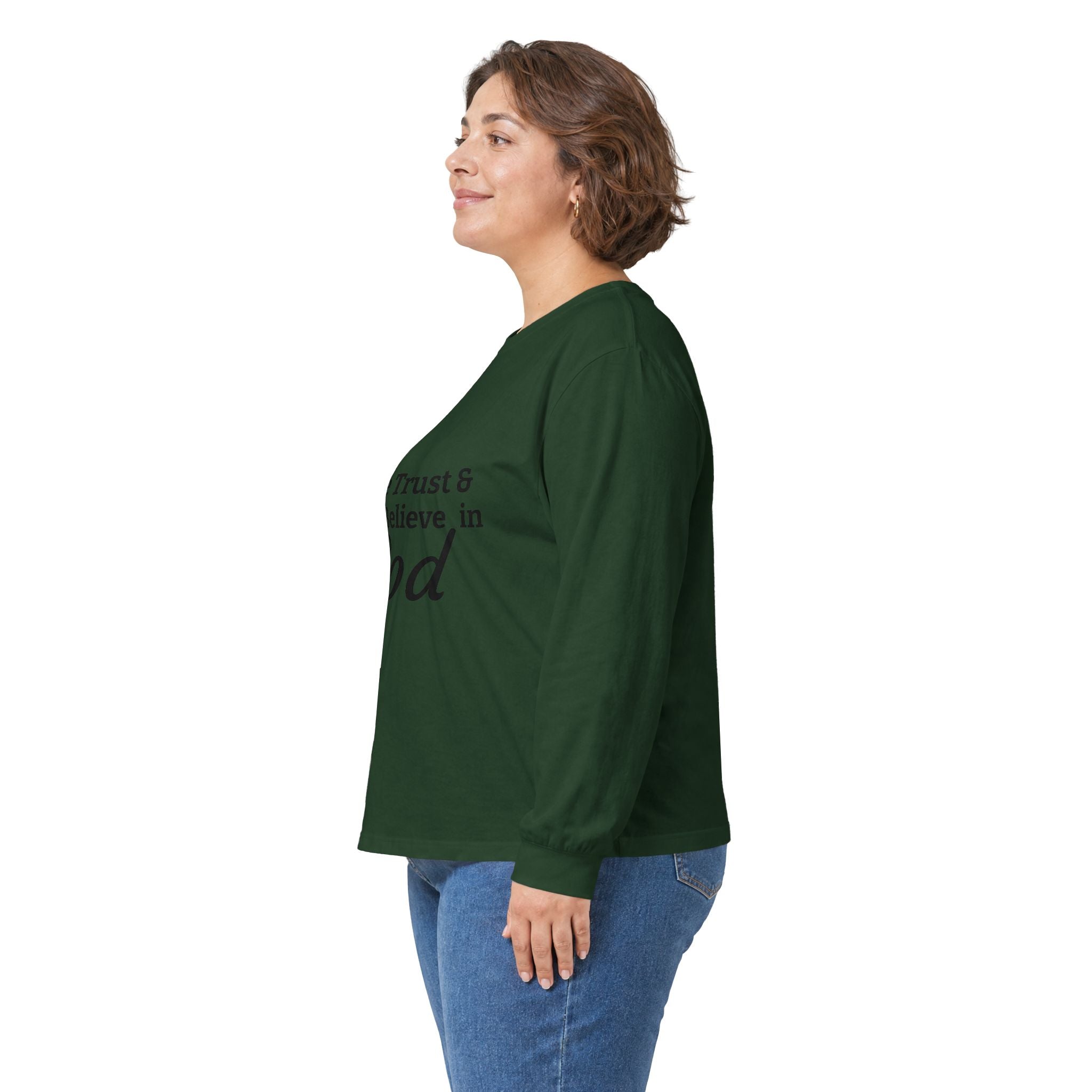 Faith Long Sleeve Tee — “We Trust & Believe in God” Religious Shirt